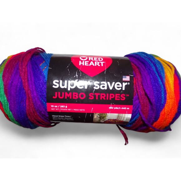 Red Heart Super Saver Jumbo Stripes 10 oz 482 yds 100% Acrylic "Favorite Stripe" - Picture 2 of 5